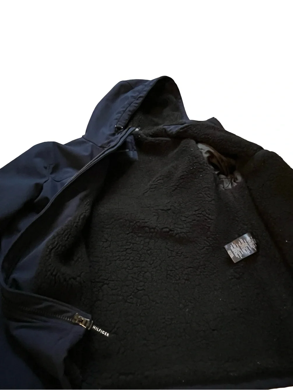 Tommy Hilfiger Men’s XL Fleece Lined Softshell Hooded Jacket Navy Full Zip Coat
